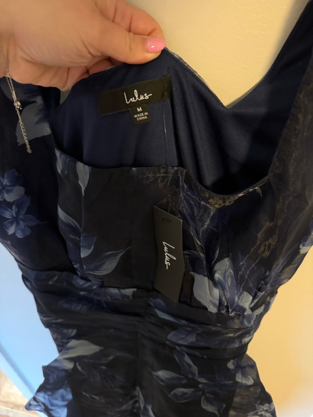 Lulus Dramatic Glamour Navy Blue Floral Organza Tiered Midi Dress - Picture 8 of 12